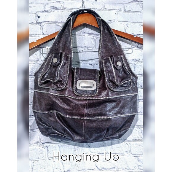 LOCKHEART Rare boho leather satchel zipper accent detail - Picture 3 of 11